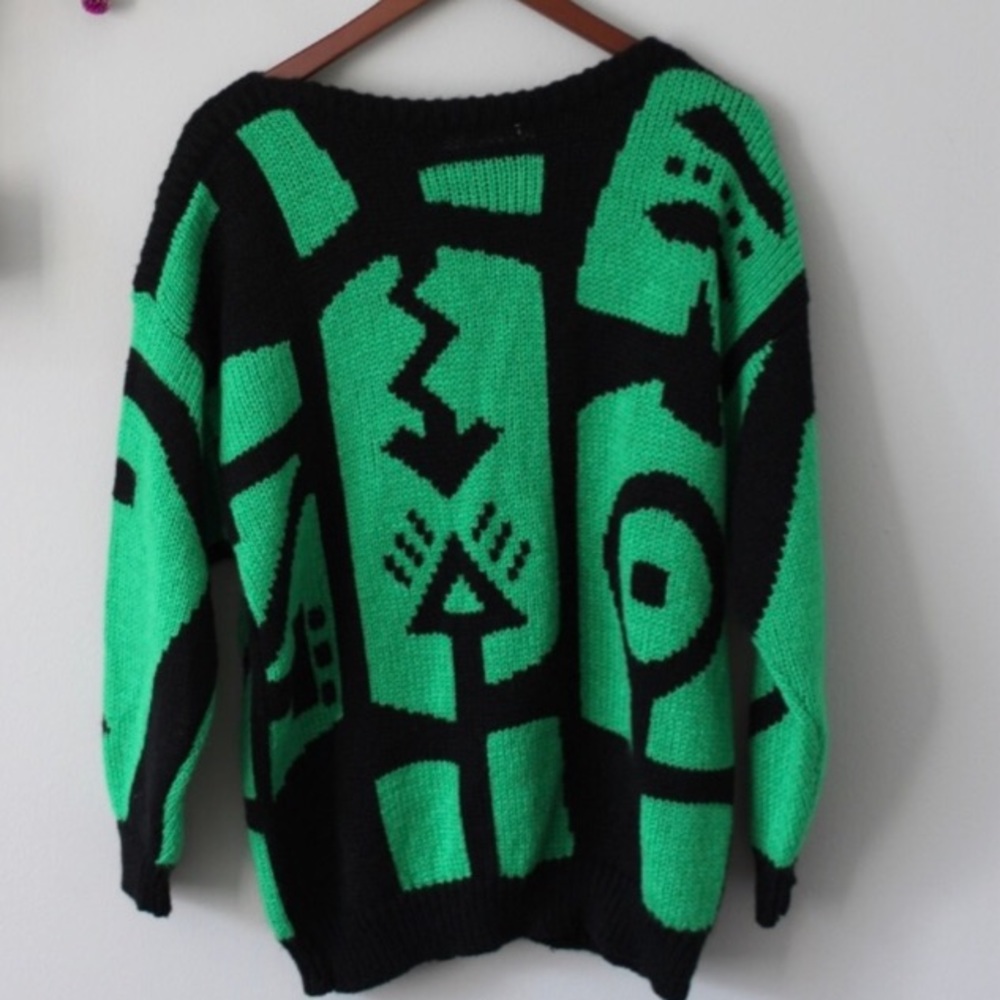 ISO 80s geometric abstract sweater esprit green